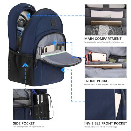 LARIPOP Carry On Backpack for Airplane 156 Inch Laptop Backpack with USB Charging Port Water Resistant Business Travel Backpack Lightweight College School Bookbag Anti Theft for Men Women Blue - Image 3