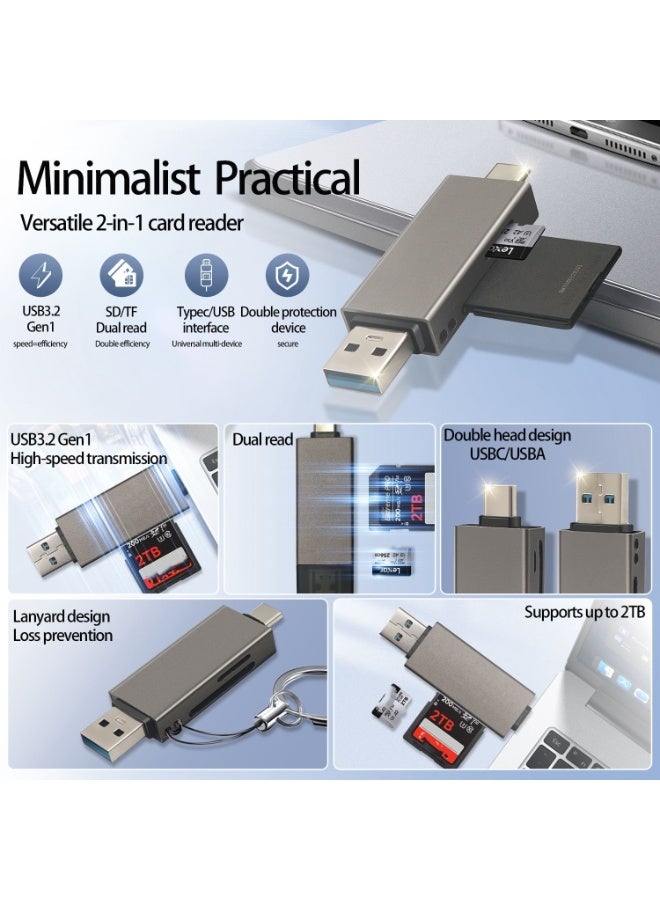 قارئ بطاقات SD/Micro SD، محول USB 3.2 وUSB-C إلى بطاقة ذاكرة SD/TF، ​​يدعم بطاقات UHS-I SDHC/SDXC/MicroSD، مناسب لأجهزة Mac وMacBook والكمبيوتر واللابتوب وiPad 10 وiPhone، يدعم بطاقات ذاكرة بسعة 2 تيرابايت/نقل بيانات عالي السرعة 5 جيجابت في الثانية/التوصيل والتشغيل - ذهبي - Image 4
