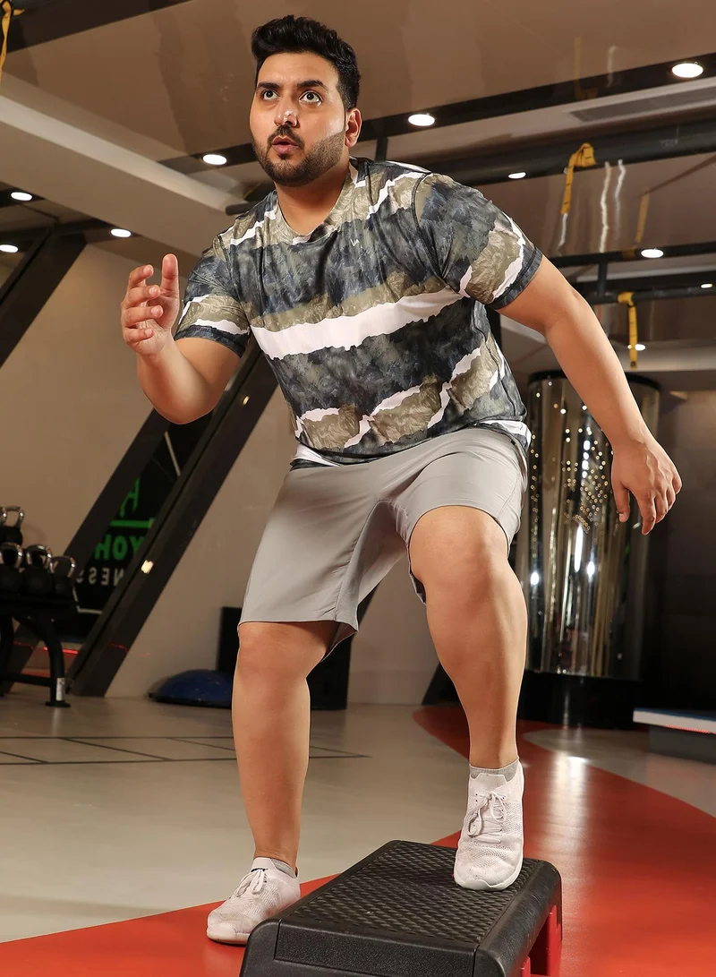 Instafab Plus  Men's Olive Green & Charcoal Black Horizontal Abstract Activewear T-Shirt for Men | Best Price UAE