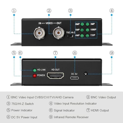wsdcam TVI to HDMI Converter Full HD 4K Converter, 1080p/720p/4K/8MP/5MP/4MP/3MP, BNC to HDMI Video Converter Adapter - CVBS/TVI/CVI/AHD to HDMI - Image 5