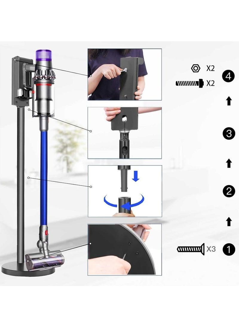 XICEN Vacuum Cleaner Stand – Vacuum Holder for Dyson V15 Detect ,V12,V11,V10,V8, V7 -Sturdy Aluminum Tube Storage Holder, 6.2 Lbs Steel Base, 3 accessory clips for Up to 9 Attachments & Charger, With Trigger Lock,Drill-Free  - Image 4