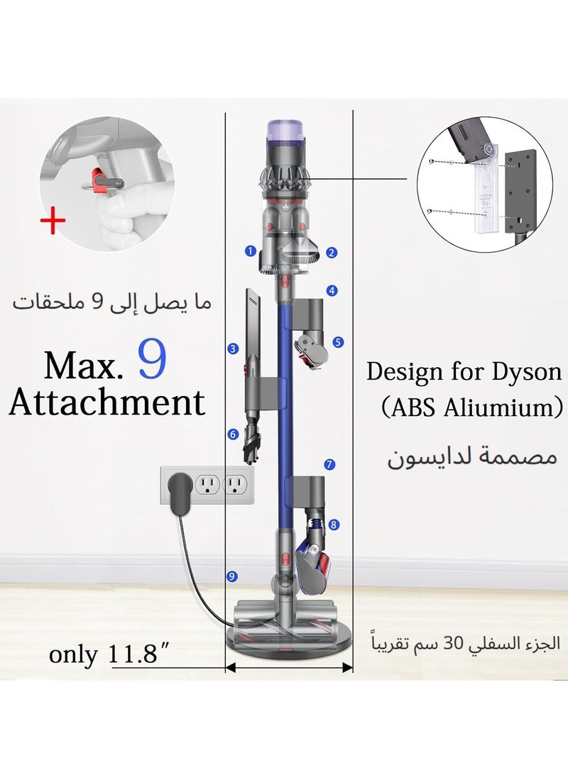 XICEN Vacuum Cleaner Stand – Vacuum Holder for Dyson V15 Detect ,V12,V11,V10,V8, V7 -Sturdy Aluminum Tube Storage Holder, 6.2 Lbs Steel Base, 3 accessory clips for Up to 9 Attachments & Charger, With Trigger Lock,Drill-Free  - Image 2