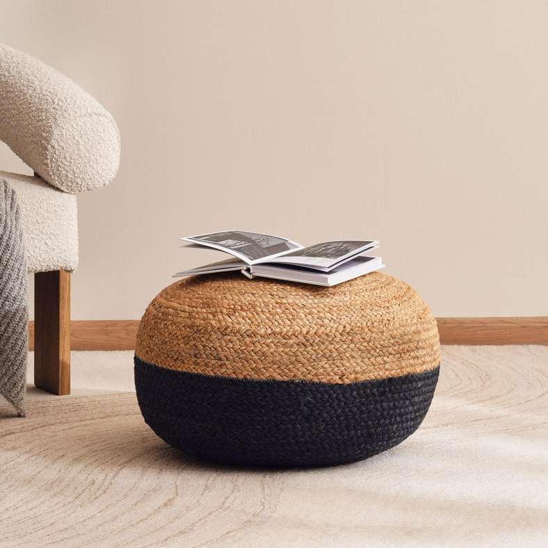 Pan Home Osbert Handmade Jute Pouf - Black and Natural