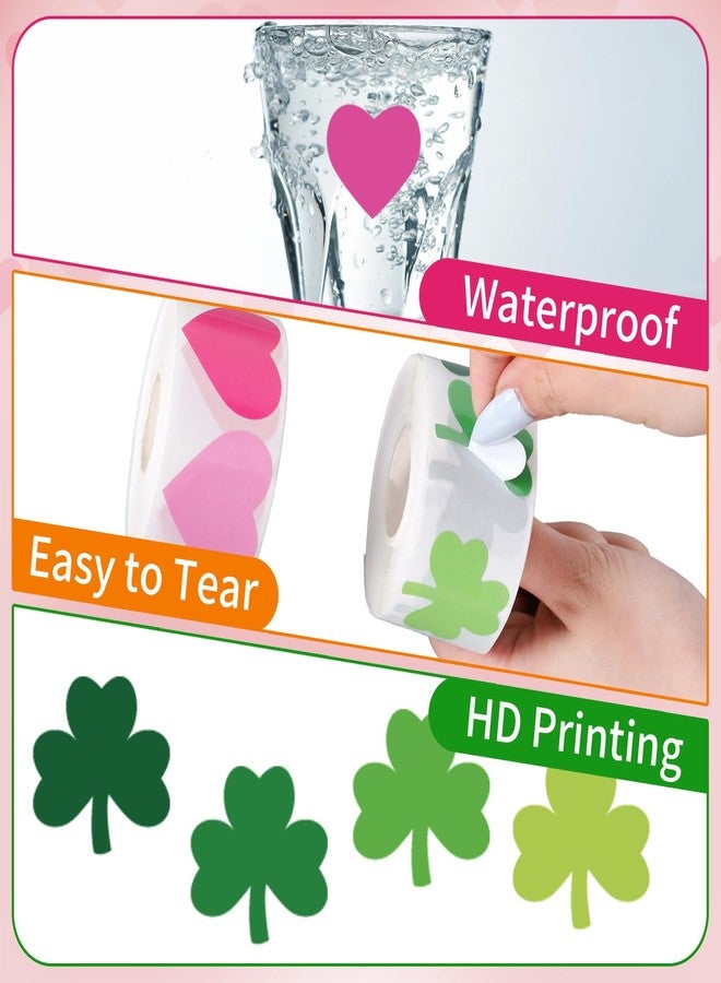 وولاين مجموعة ملصقات قلوب عيد الحب من والين، 1000 قطعة، ذاتية اللصق، بتصميم نفل البرسيم، باللونين الوردي والأحمر، لتزيين حفلات الأعياد، لفتان - Image 3