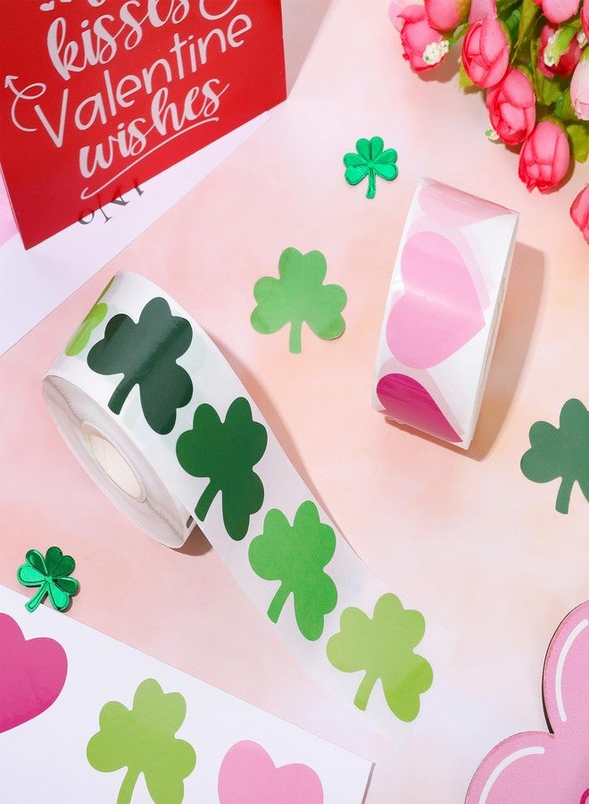 وولاين مجموعة ملصقات قلوب عيد الحب من والين، 1000 قطعة، ذاتية اللصق، بتصميم نفل البرسيم، باللونين الوردي والأحمر، لتزيين حفلات الأعياد، لفتان - Image 4