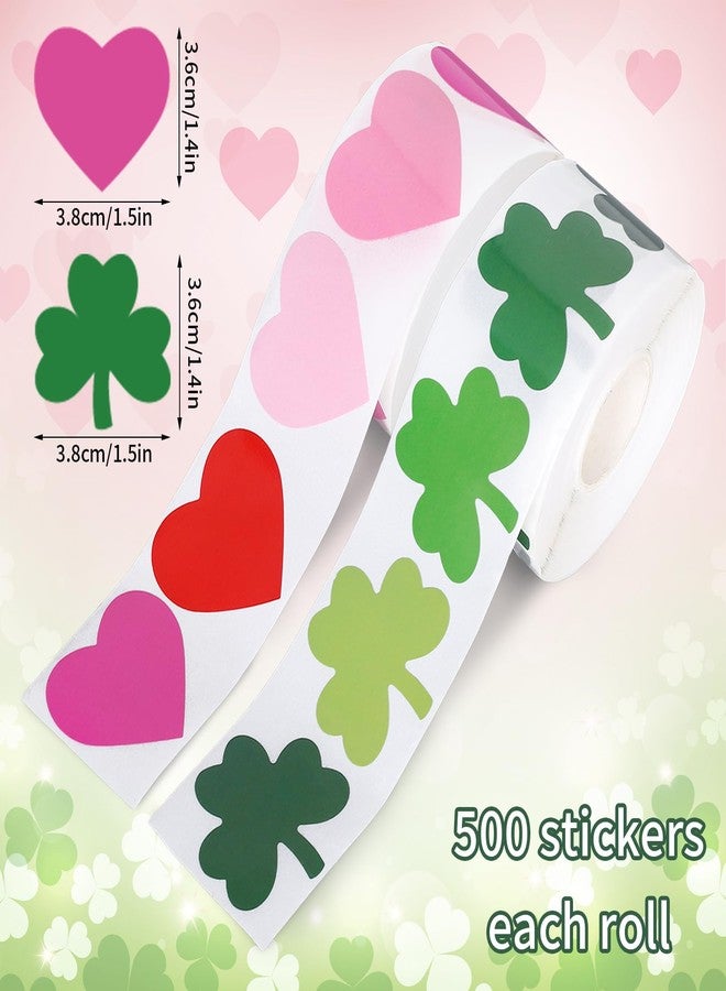 وولاين مجموعة ملصقات قلوب عيد الحب من والين، 1000 قطعة، ذاتية اللصق، بتصميم نفل البرسيم، باللونين الوردي والأحمر، لتزيين حفلات الأعياد، لفتان - Image 2