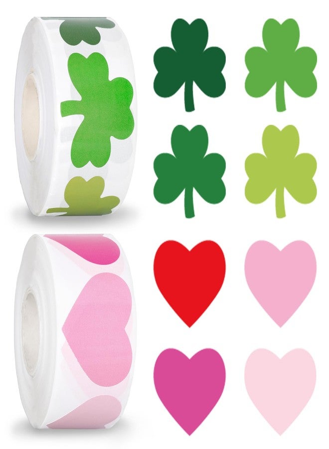 وولاين مجموعة ملصقات قلوب عيد الحب من والين، 1000 قطعة، ذاتية اللصق، بتصميم نفل البرسيم، باللونين الوردي والأحمر، لتزيين حفلات الأعياد، لفتان - Image 1