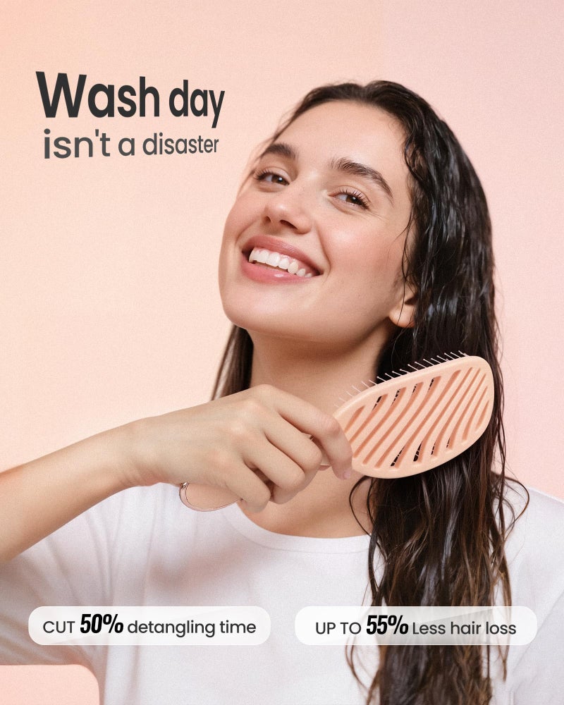 AIMIKE Detangling Brush, Wet Dry Vented Detangler Brush w/Soft Bristles, Pain-Free Detangle Hairbrush Loosens Stubborn Tangles, Extra Gentle on Sensitive and Fine Hair, for Women & Kids - Image 5