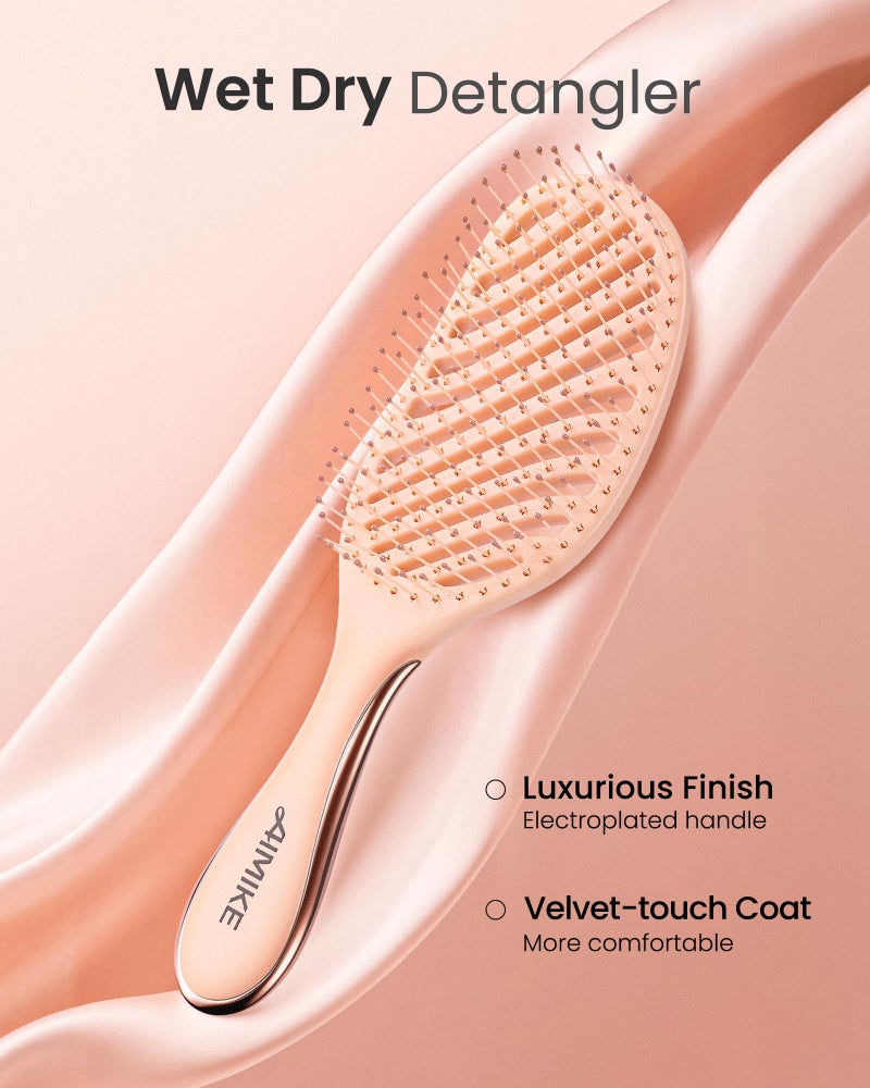 AIMIKE Detangling Brush, Wet Dry Vented Detangler Brush w/Soft Bristles, Pain-Free Detangle Hairbrush Loosens Stubborn Tangles, Extra Gentle on Sensitive and Fine Hair, for Women & Kids - Image 2