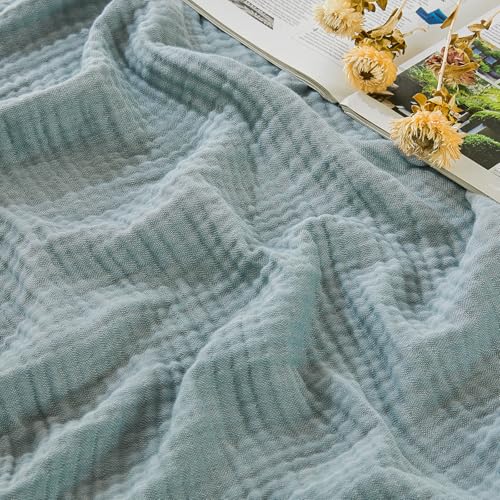 EMME Cotton Muslin Large Throw Blanket Couch Breathable Gauze Soft Lightweight Bed Blankets Adults Heather Teal 50x70 - Image 1