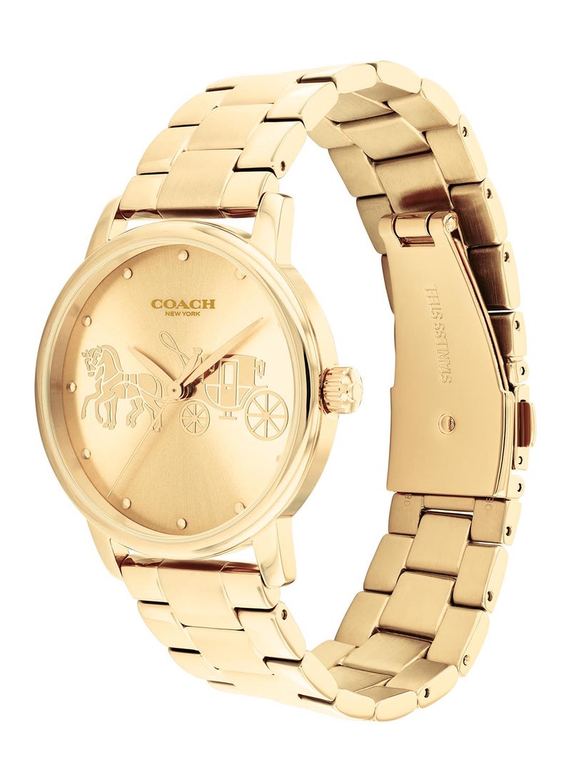 COACH - ساعة يد نسائية دائرية أنالوج بهيكل ذهبي - 14503075 - Image 1