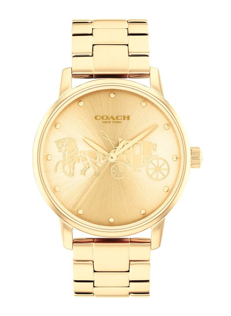 COACH - ساعة يد نسائية دائرية أنالوج بهيكل ذهبي - 14503075 - Image 1