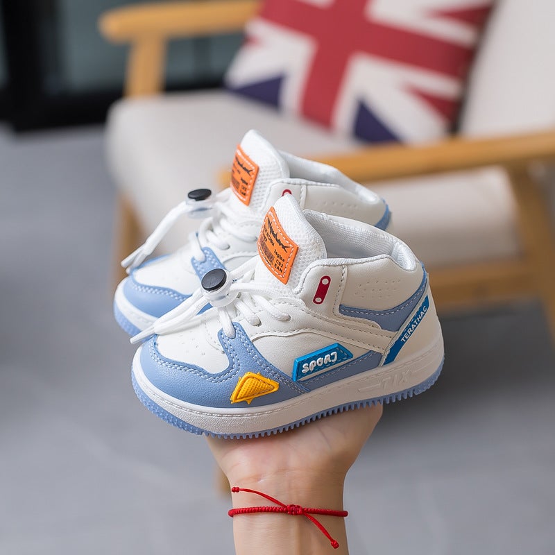 2025 Solid Sole Children'S Sports Shoes Female Baby Shoes Boys High Top Basketball Shoes Kindergarten Shoes - Image 3