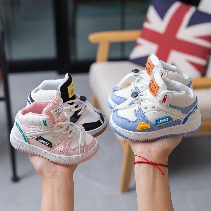 2025 Solid Sole Children'S Sports Shoes Female Baby Shoes Boys High Top Basketball Shoes Kindergarten Shoes - Image 2