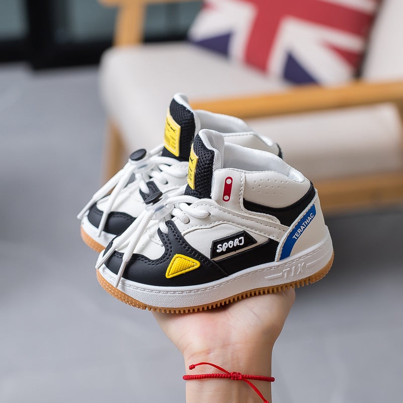 2025 Solid Sole Children'S Sports Shoes Female Baby Shoes Boys High Top Basketball Shoes Kindergarten Shoes - Image 1