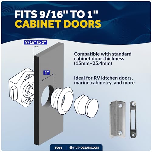 Five Oceans Polished Brass Keyless Push Button Latch, Marine Boat, RV, and Home Cabinet Door Latch, 9/16" to 1" Door Thickness, Push-to-Open, Easy Install, Corrosion-Resistant - FO91 - Image 4