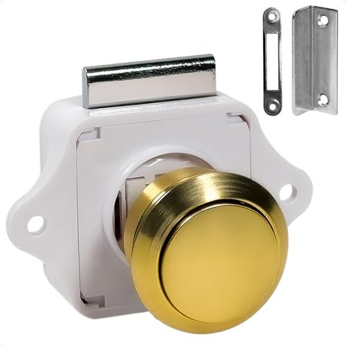 Five Oceans Polished Brass Keyless Push Button Latch, Marine Boat, RV, and Home Cabinet Door Latch, 9/16" to 1" Door Thickness, Push-to-Open, Easy Install, Corrosion-Resistant - FO91 - Image 1