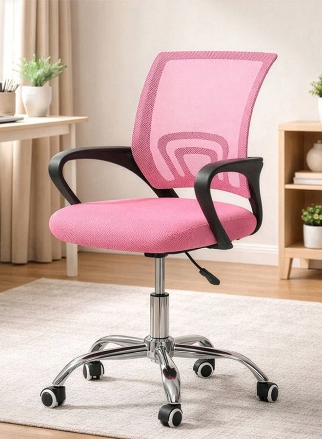 Cady One Swivel office chair with a breathable mesh back and padded foam seat; height-adjustable office chair with lumbar support and comfortable armrests; chrome metal base with wheels; suitable for home and office. - Image 1