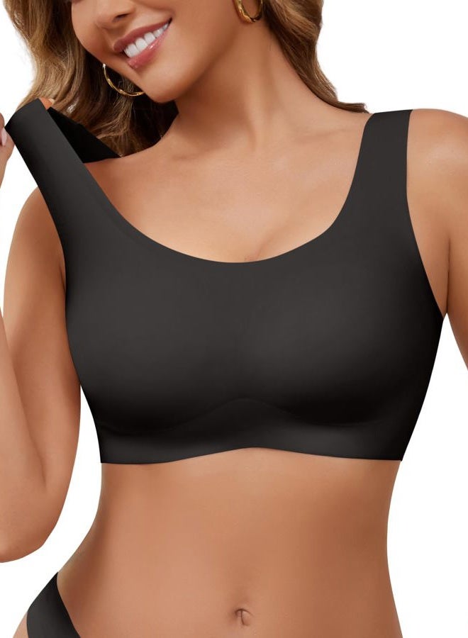 DEANGELMON Wireless Bras for Women No Underwire Seamless Full Coverage T-Shirt Pullover Sleep Bra Comfort Lounge Bralette, Black, L - Image 2