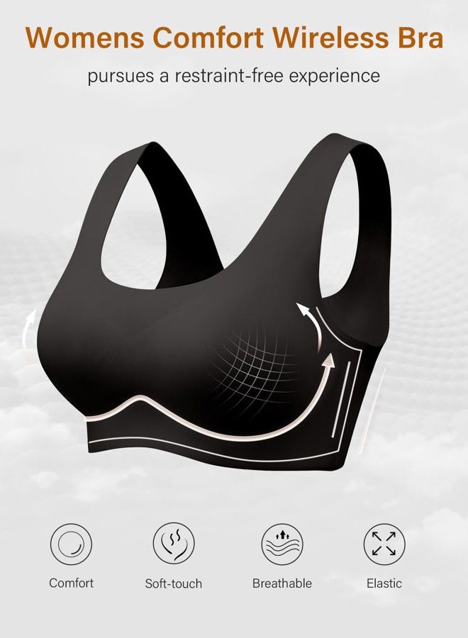 DEANGELMON Wireless Bras for Women No Underwire Seamless Full Coverage T-Shirt Pullover Sleep Bra Comfort Lounge Bralette, Black, L - Image 3