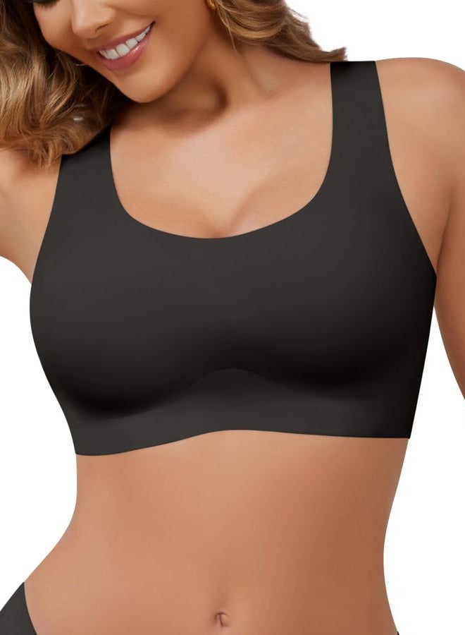DEANGELMON Wireless Bras for Women No Underwire Seamless Full Coverage T-Shirt Pullover Sleep Bra Comfort Lounge Bralette, Black, L - Image 1