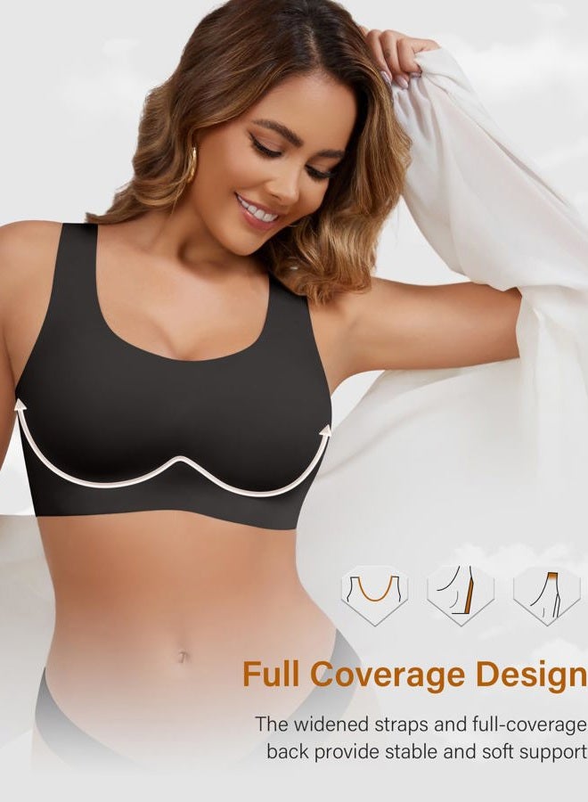DEANGELMON Wireless Bras for Women No Underwire Seamless Full Coverage T-Shirt Pullover Sleep Bra Comfort Lounge Bralette, Black, L - Image 4
