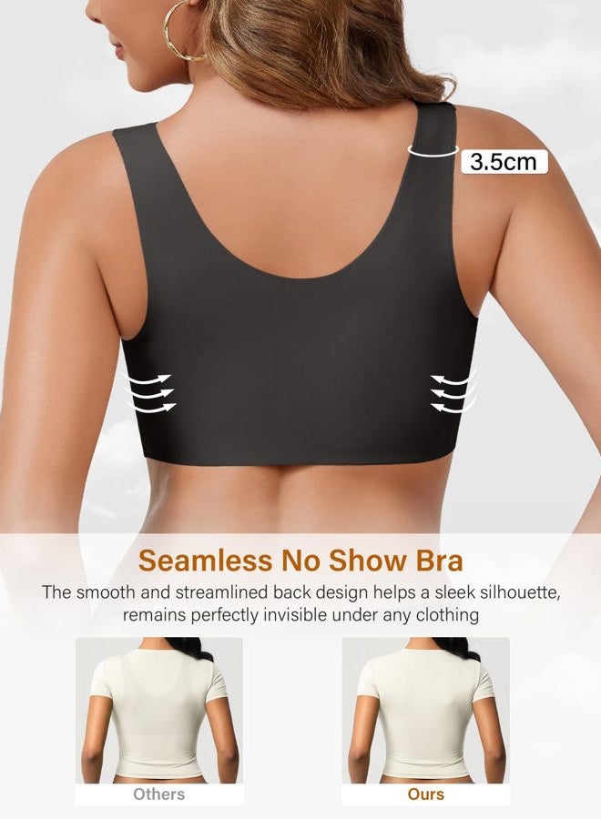 DEANGELMON Wireless Bras for Women No Underwire Seamless Full Coverage T-Shirt Pullover Sleep Bra Comfort Lounge Bralette, Black, L - Image 5
