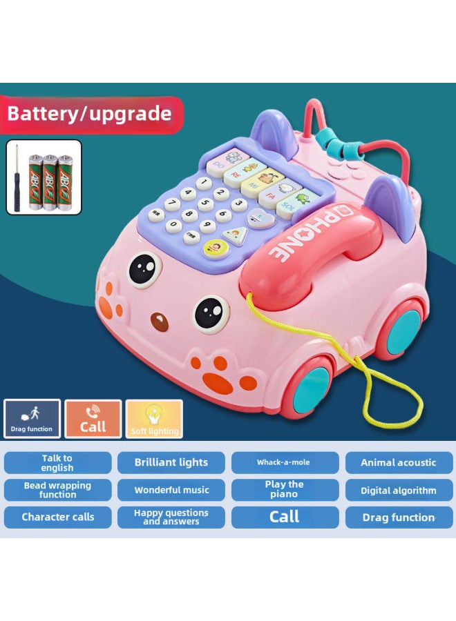 Realistic Telephone Toy Seat Machine Early Education Intelligence Boosting Car Game For Baby Boys Toy-Color:【Battery Edition】 Pink-Medium Phone - Image 1