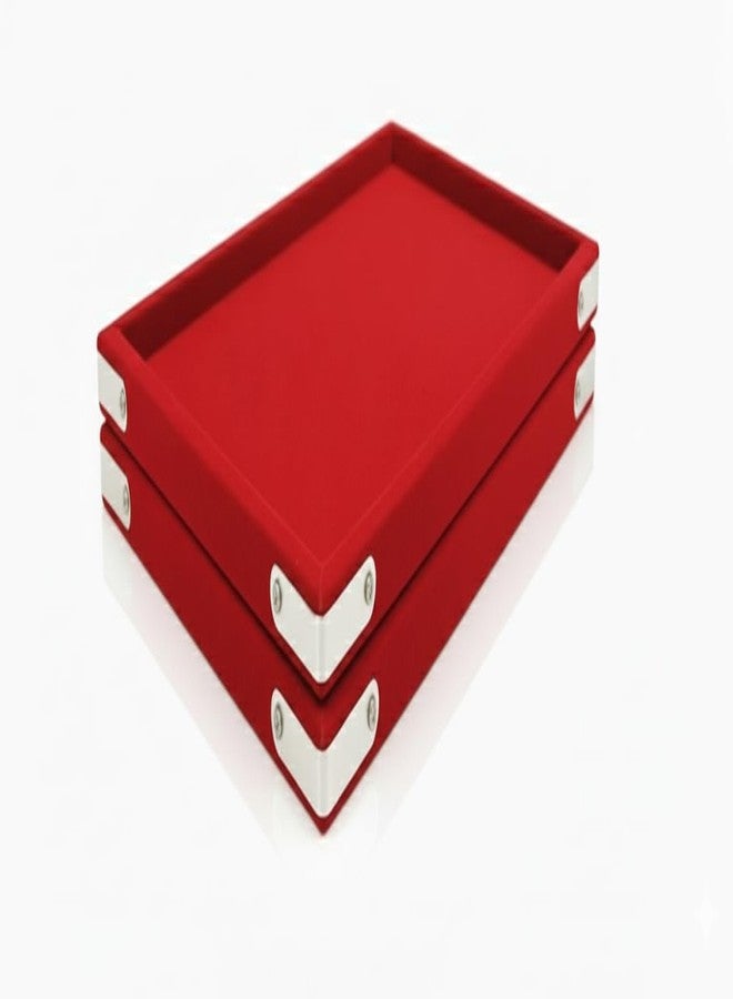 SENTONI Velvet Jewellery Finding Beading Tray Finding Display Organiser Perfect for Necklaces and Bracelets Jewellery Cosmetic Organizer Tray 15x12 Inch Pack of 2 (Red) - Image 1