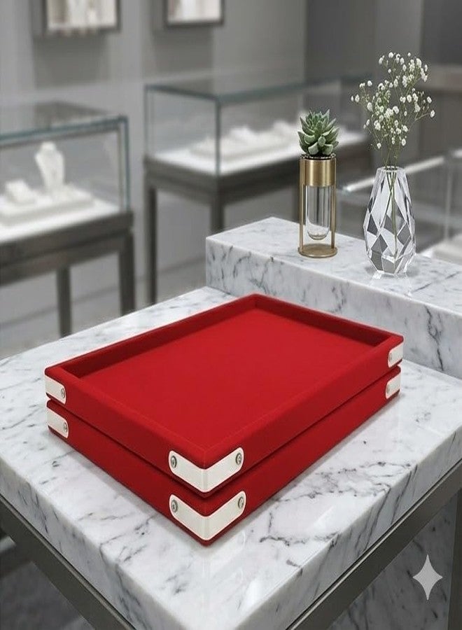 SENTONI Velvet Jewellery Finding Beading Tray Finding Display Organiser Perfect for Necklaces and Bracelets Jewellery Cosmetic Organizer Tray 15x12 Inch Pack of 2 (Red) - Image 2