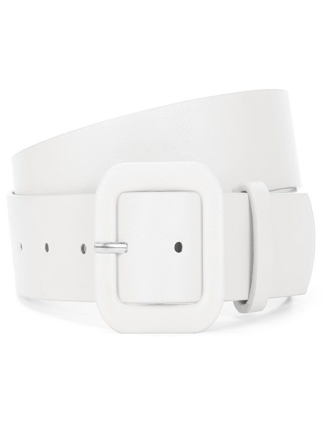 WHIPPY Women Leather Belt Candy Color Fashion Square Buckle Belt Ladies Belt for Jeans Pants Dresses, White, M - Image 1