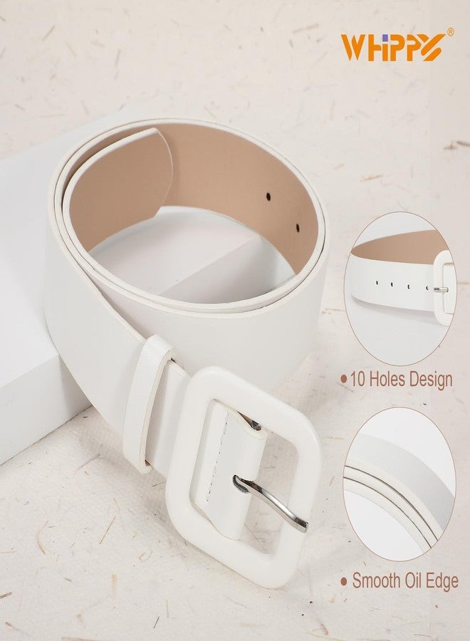 WHIPPY Women Leather Belt Candy Color Fashion Square Buckle Belt Ladies Belt for Jeans Pants Dresses, White, M - Image 3