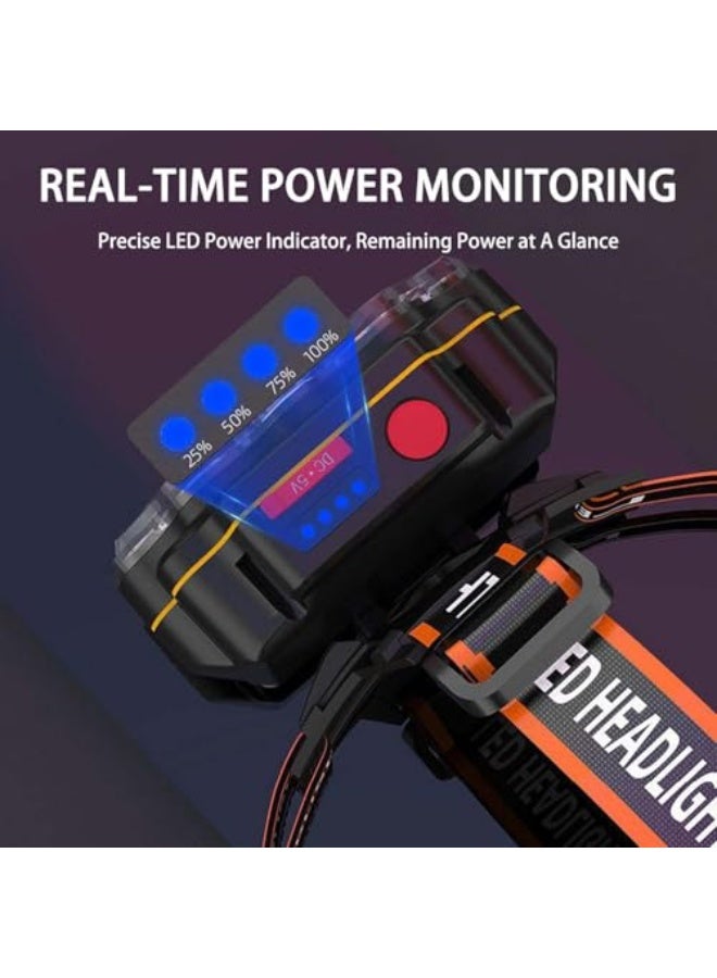 18000 Lumen Rechargeable Headlamp - 8 LED Super Bright USB Head Light, Waterproof, 8 Modes with Red Light, Lightweight Head Flashlight for Camping, Hiking, Running, Hunting - Image 4