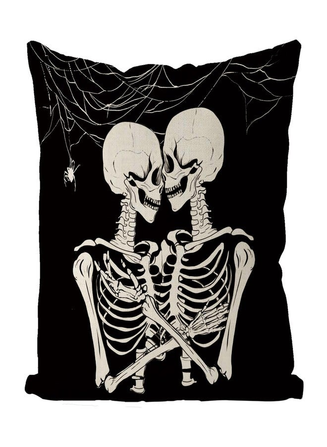 GAGEC Halloween Pillow Covers 18x18 Inch Skeleton Couple Throw Pillow Covers Holiday Farmhouse Pillowcase Couch Cushion Case for Indoor Outdoor Home Sofa Decor - Image 1