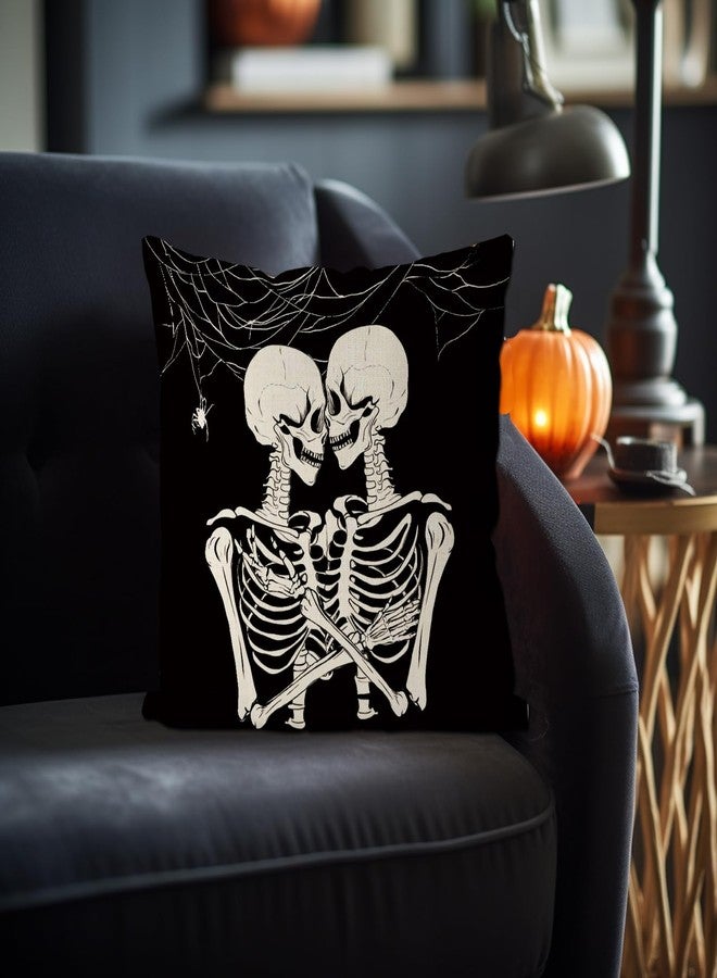 GAGEC Halloween Pillow Covers 18x18 Inch Skeleton Couple Throw Pillow Covers Holiday Farmhouse Pillowcase Couch Cushion Case for Indoor Outdoor Home Sofa Decor - Image 2