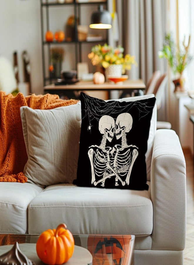 GAGEC Halloween Pillow Covers 18x18 Inch Skeleton Couple Throw Pillow Covers Holiday Farmhouse Pillowcase Couch Cushion Case for Indoor Outdoor Home Sofa Decor - Image 4