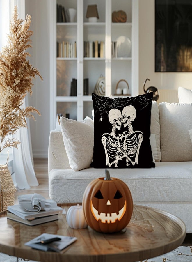 GAGEC Halloween Pillow Covers 18x18 Inch Skeleton Couple Throw Pillow Covers Holiday Farmhouse Pillowcase Couch Cushion Case for Indoor Outdoor Home Sofa Decor - Image 5