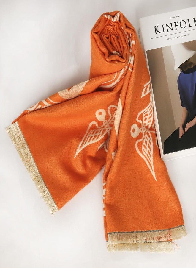 EXTREE 2020 France Fashion Ladies Cashmere Scarves Winter Large Thick Scarf Shawl Windproof Scarf, Abr-orange, 1 - Image 5