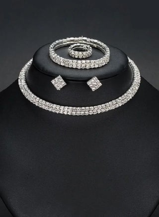 4 Pcs Rhinestone Choker Bracelet Ring Earrings Studs Set Double Row Round Diamond Collar Necklace Bridal Evening Dress Accessories for Women Silver/Clear - pzsku/Z6D0EDD7EF8A81EE00228Z/45/_/1703157567/60fe39ae-a68a-4f48-b842-1e62ffd485ba