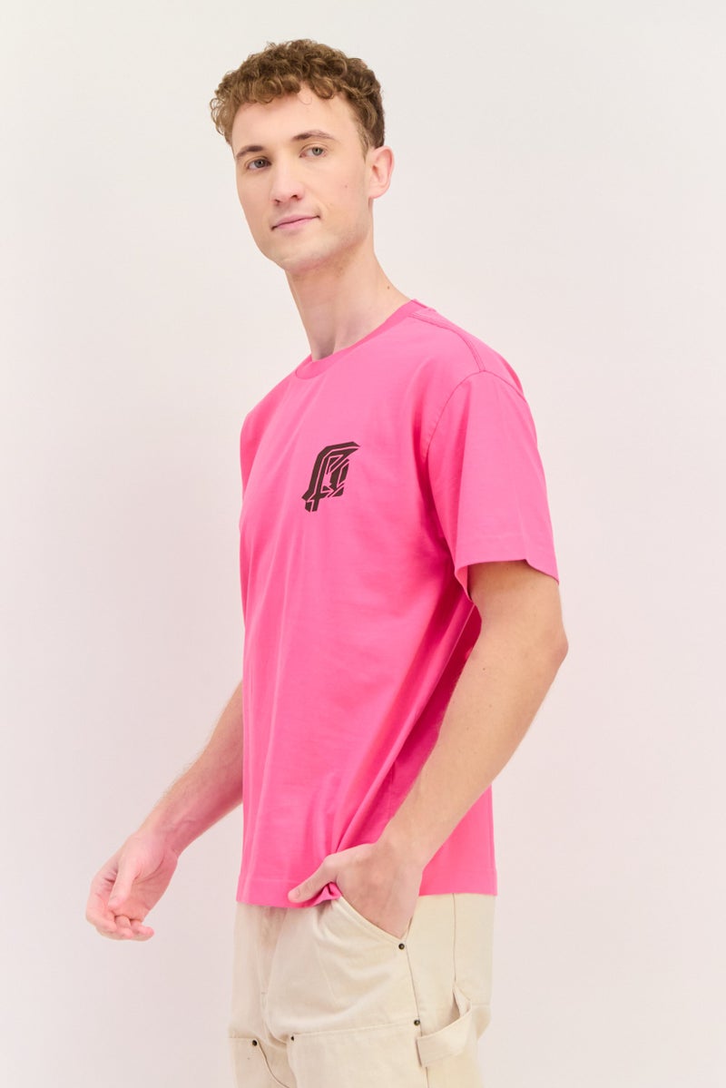 ESPRIT تي شيرت رجالي بأكمام قصيرة وياقة دائرية، مطبوع برسومات، وردي - Image 2