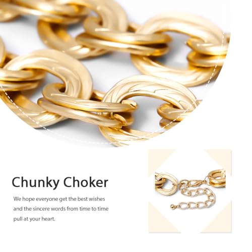 ACEDRE Chunky Choker Necklace Gold Cuban Link Chain Punk Hip-hop Necklaces Jewelry for Women (1-Gold) - Image 5