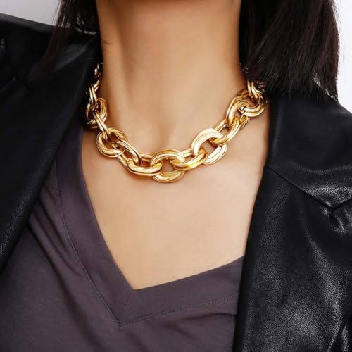 ACEDRE Chunky Choker Necklace Gold Cuban Link Chain Punk Hip-hop Necklaces Jewelry for Women (1-Gold) - Image 4