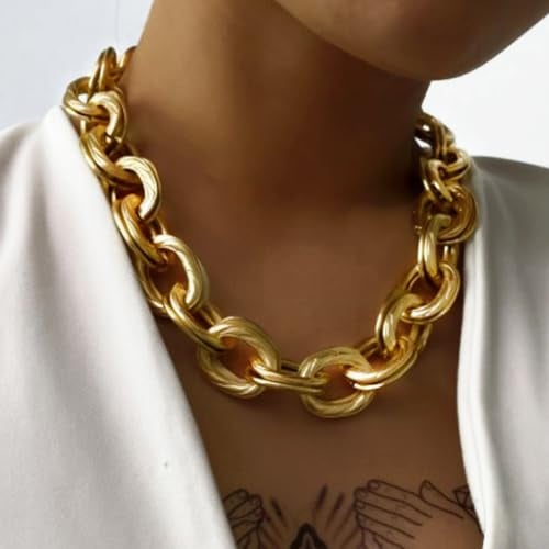 ACEDRE Chunky Choker Necklace Gold Cuban Link Chain Punk Hip-hop Necklaces Jewelry for Women (1-Gold) - Image 2