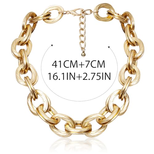ACEDRE Chunky Choker Necklace Gold Cuban Link Chain Punk Hip-hop Necklaces Jewelry for Women (1-Gold) - Image 3