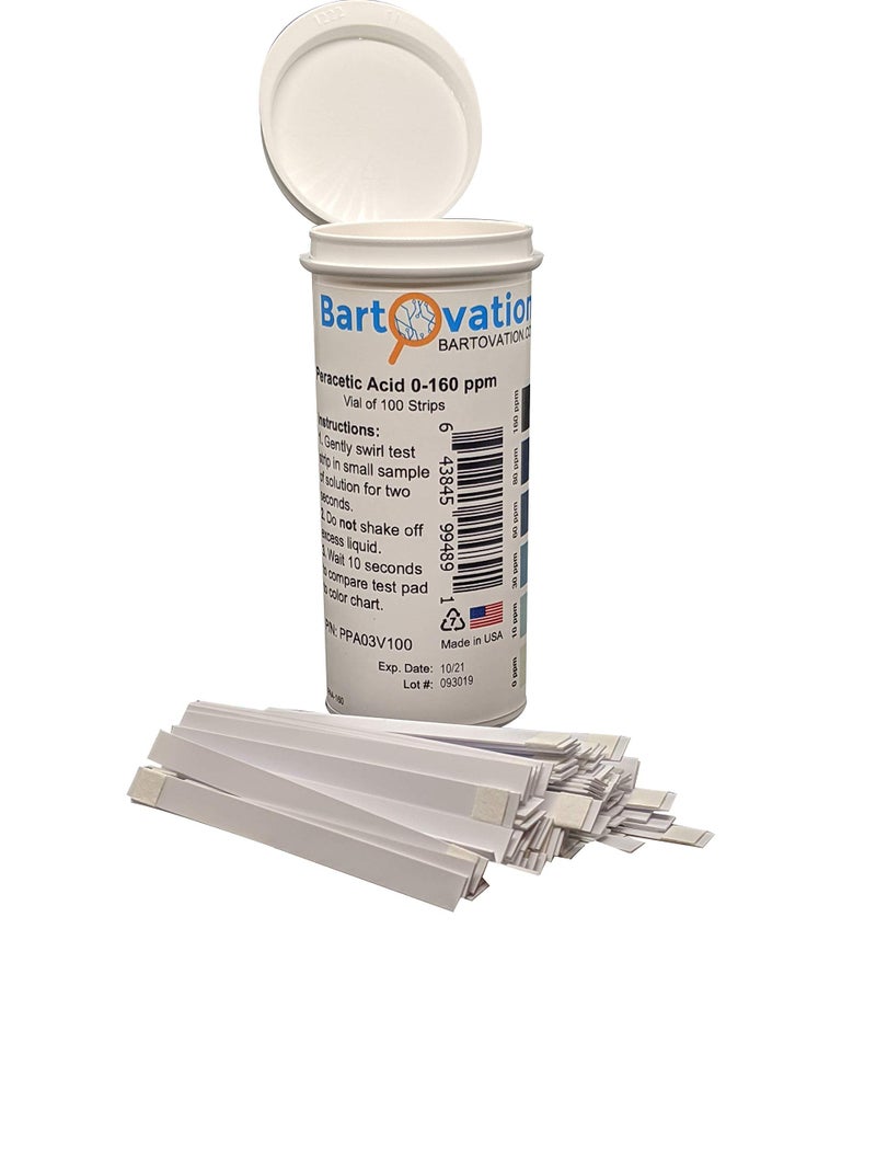 Bartovation Peracetic Acid Test Strips, 0-160 ppm [Vial of 100 Strips] - Image 2