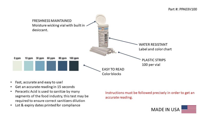 Bartovation Peracetic Acid Test Strips, 0-160 ppm [Vial of 100 Strips] - Image 4