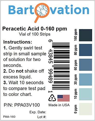 Bartovation Peracetic Acid Test Strips, 0-160 ppm [Vial of 100 Strips] - Image 3