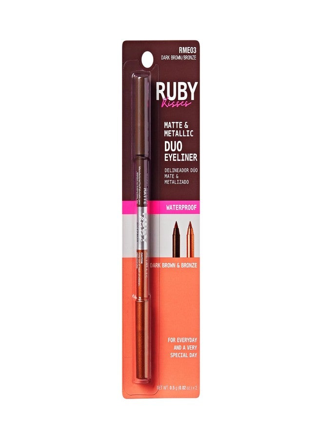 Ruby Kisses Waterproof Matte & Metallic Duo Eyeliner - Dual-Ended Smudge-Proof Pencil for Precision & Eyeshadow Multi-use, Long-Lasting, Intense Color (Dark Brown/Bronze) - Image 2