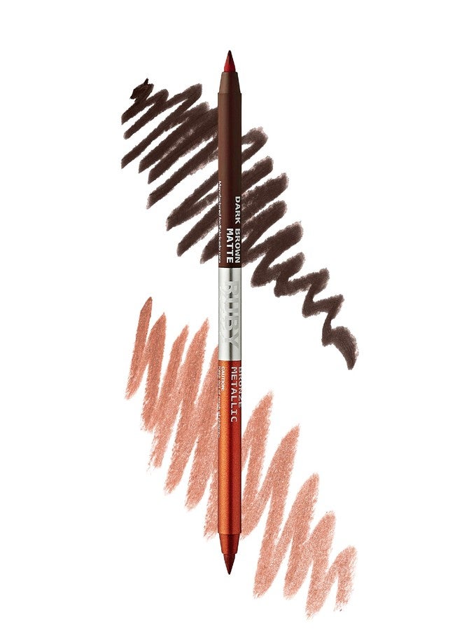 Ruby Kisses Waterproof Matte & Metallic Duo Eyeliner - Dual-Ended Smudge-Proof Pencil for Precision & Eyeshadow Multi-use, Long-Lasting, Intense Color (Dark Brown/Bronze) - Image 1