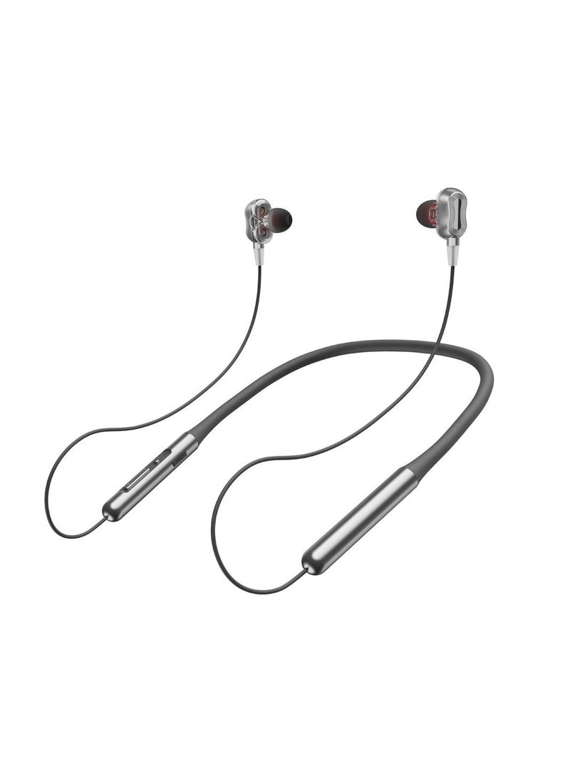 LAVVENTO L'AVVENTO (HP65S) Neckband Dual Drive Bluetooth Wireless Earphones Waterproof - Silver  - Image 1